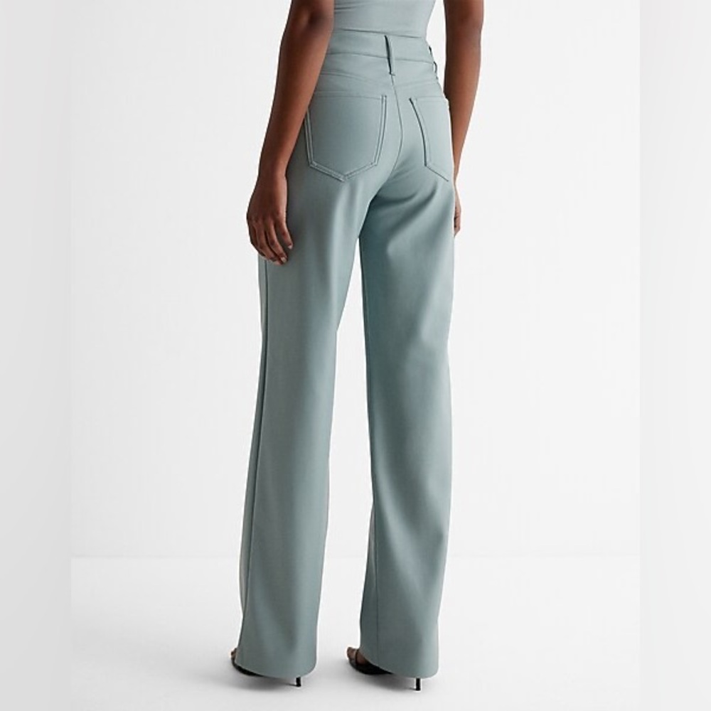 Vegan Leather Teal Wide Leg Pants - Picture 3 of 4